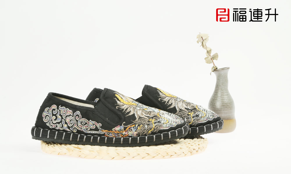 福連升男士刺繡亞麻復古風中國龍祥云老北京布鞋單鞋圖片