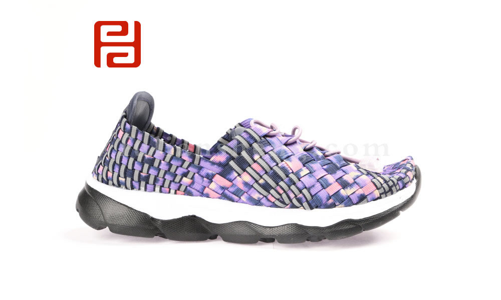 福連升時尚休閑女鞋潮流編織彈力面炫彩拼色女鞋圖片