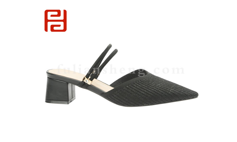 福連升一字帶涼鞋 女夏季尖頭拖鞋中跟一腳蹬涼鞋圖片