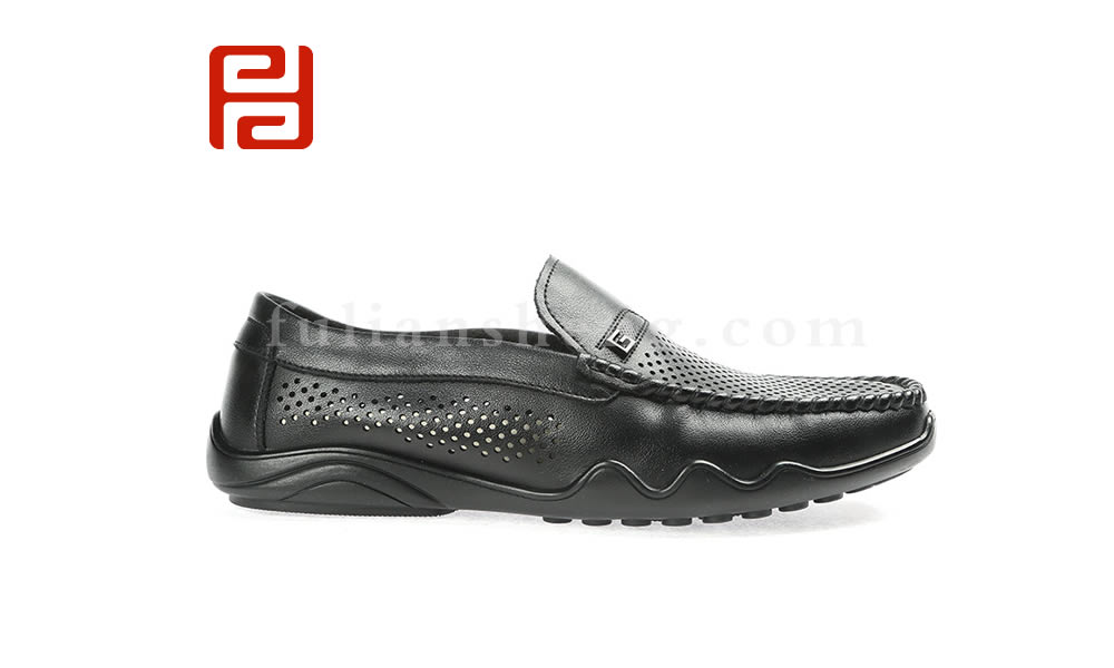 福連升牛皮一腳蹬休閑商務(wù)男鞋 沖孔透氣百搭懶人男鞋圖片