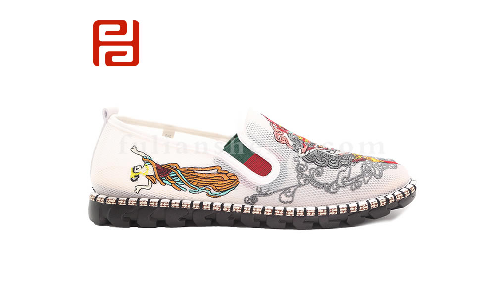 福連升夏款男士刺繡社會鞋網(wǎng)面涼鞋色鬼老北京布鞋圖片