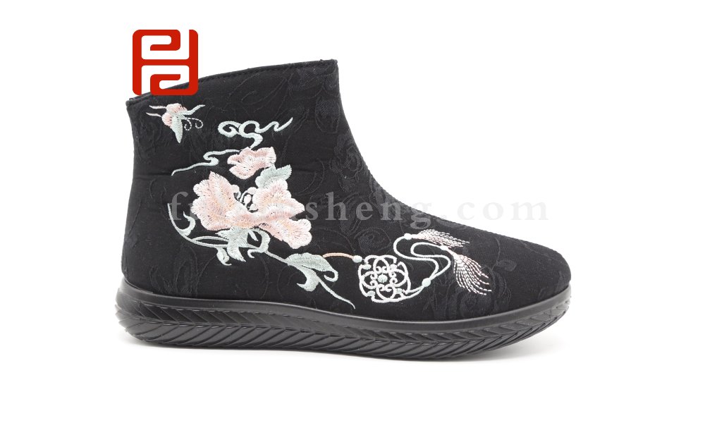 福連升老北京布鞋2020冬季新款民族風中國風繡花牛筋底保暖短靴圖片