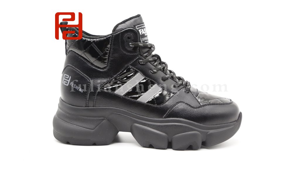 福連升2020冬季新款時尚運動百搭高幫厚底顯高牛皮老爹鞋圖片