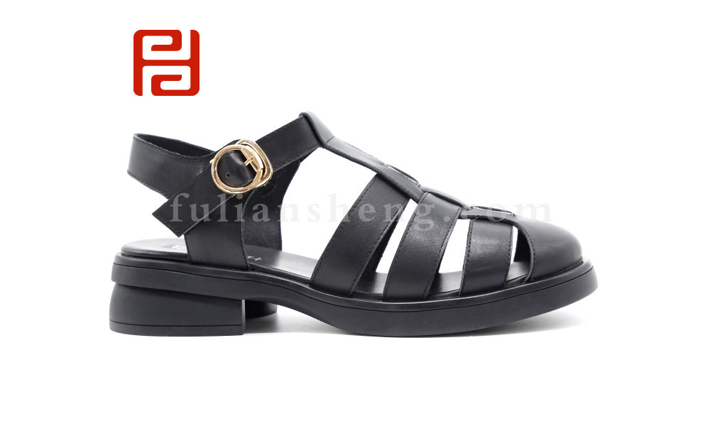 福連升夏季女鞋涼鞋復(fù)古森系羅馬鞋皮質(zhì)面料