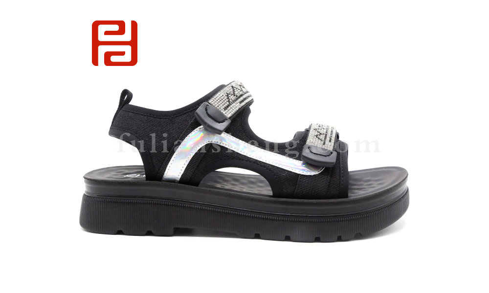 福連升夏季女款涼鞋水鉆配飾軟底舒適涼鞋