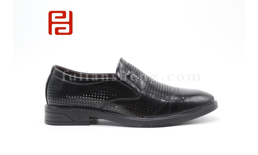 福連升夏季商務男鞋正裝帶孔透氣工作鞋