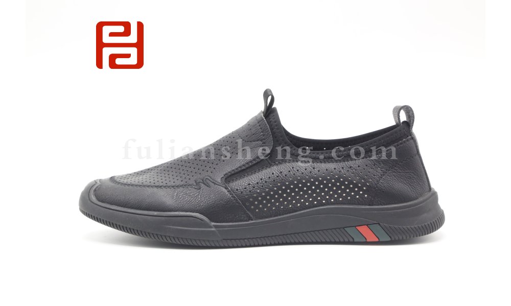 福連升夏季商務休閑男鞋輕便鏤空透氣舒適平底男鞋圖片