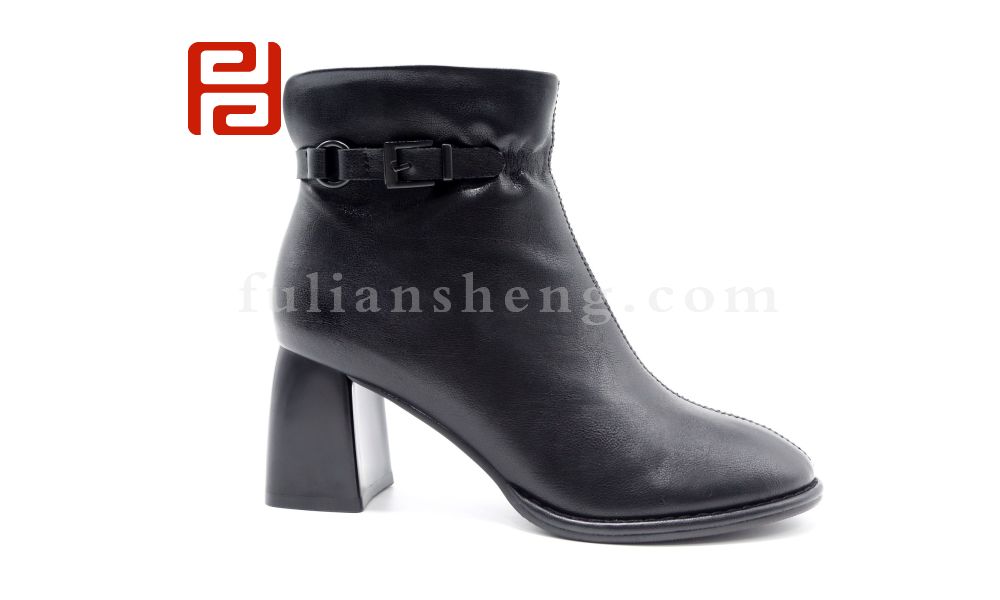 福連升休閑鞋冬季加絨保暖女士粗跟短靴時尚工裝鞋圖片