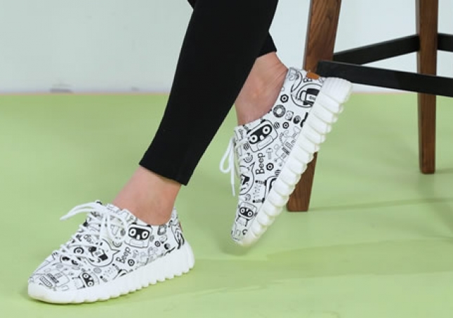 福連升休閑鞋女鞋卡通涂鴉黑白小白鞋FLB-91161264