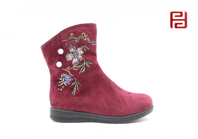 福連升老北京布鞋冬加絨中國風刺繡女款短靴